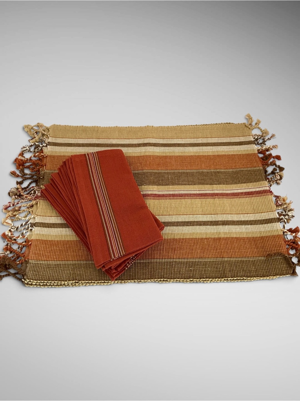 Saffron Marigold Fall Placemats Napkins Set of 8 Rust Brown Cotton